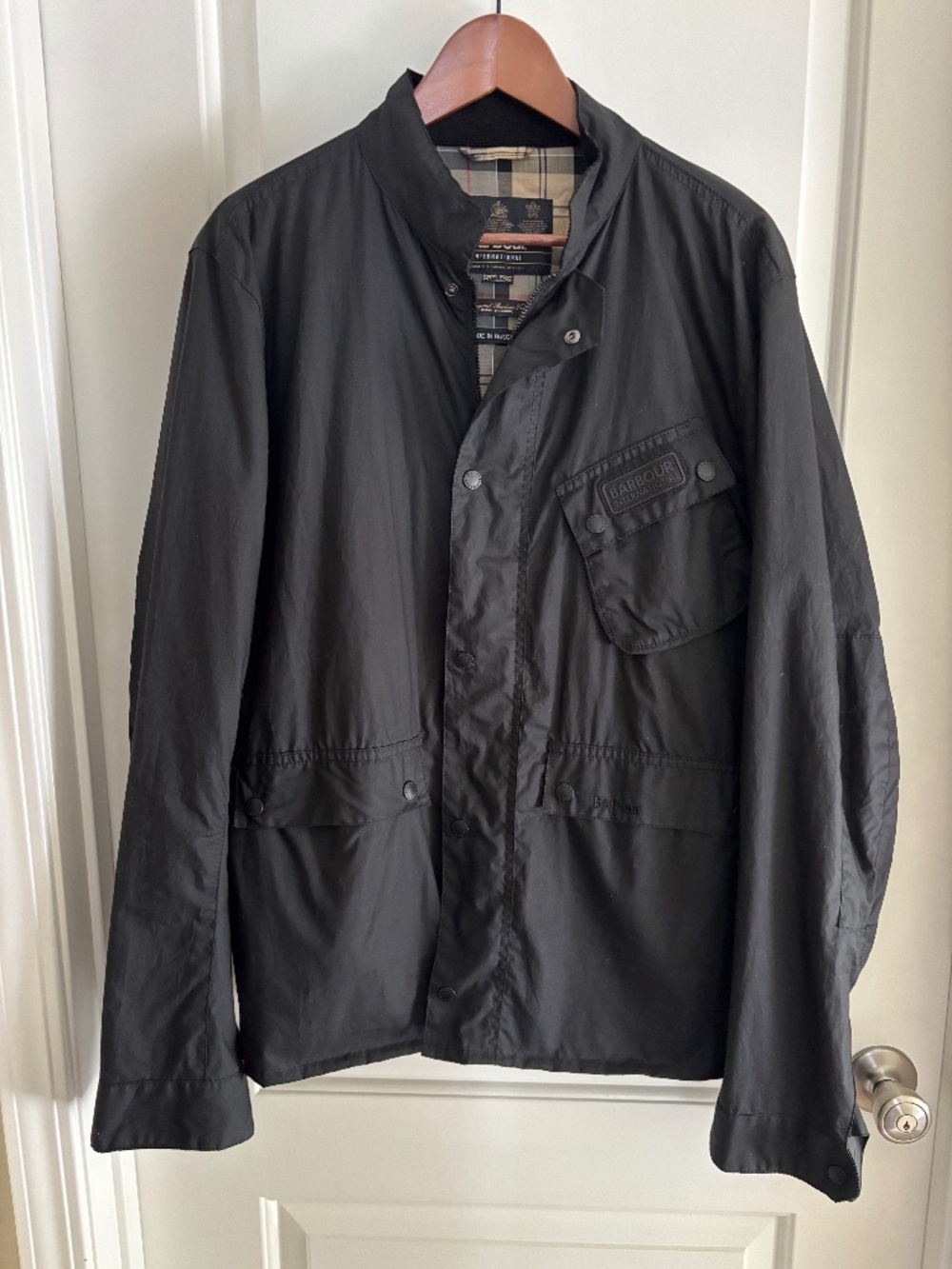 Men's Barbour International Ouston Wax Cotton Jacket Black XL